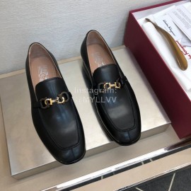 Ferragamo Black Cowhide Gancini Buckle Shoes For Men 