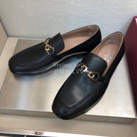 Ferragamo Black Cowhide Gancini Buckle Shoes For Men 