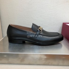 Ferragamo Black Cowhide Gancini Buckle Shoes For Men 