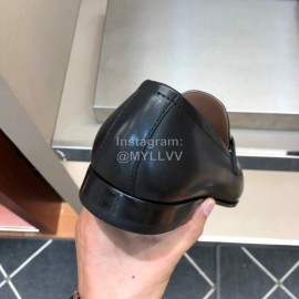 Ferragamo Black Cowhide Gancini Buckle Shoes For Men 