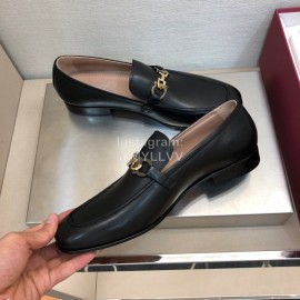 Ferragamo Black Cowhide Gancini Buckle Shoes For Men 
