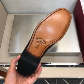 Ferragamo Black Cowhide Gancini Buckle Shoes For Men 