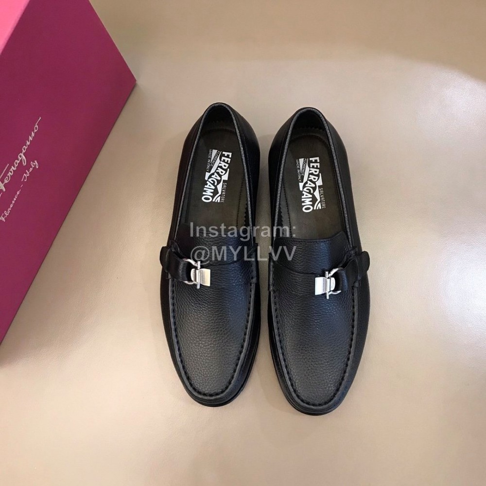 Ferragamo Calf Leather Business Shoes For Men Black