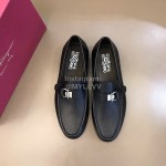Ferragamo Calf Leather Business Shoes For Men Black
