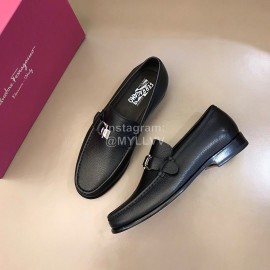 Ferragamo Calf Leather Business Shoes For Men Black
