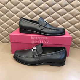 Ferragamo Calf Leather Business Shoes For Men Black