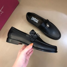 Ferragamo Calf Leather Business Shoes For Men Black