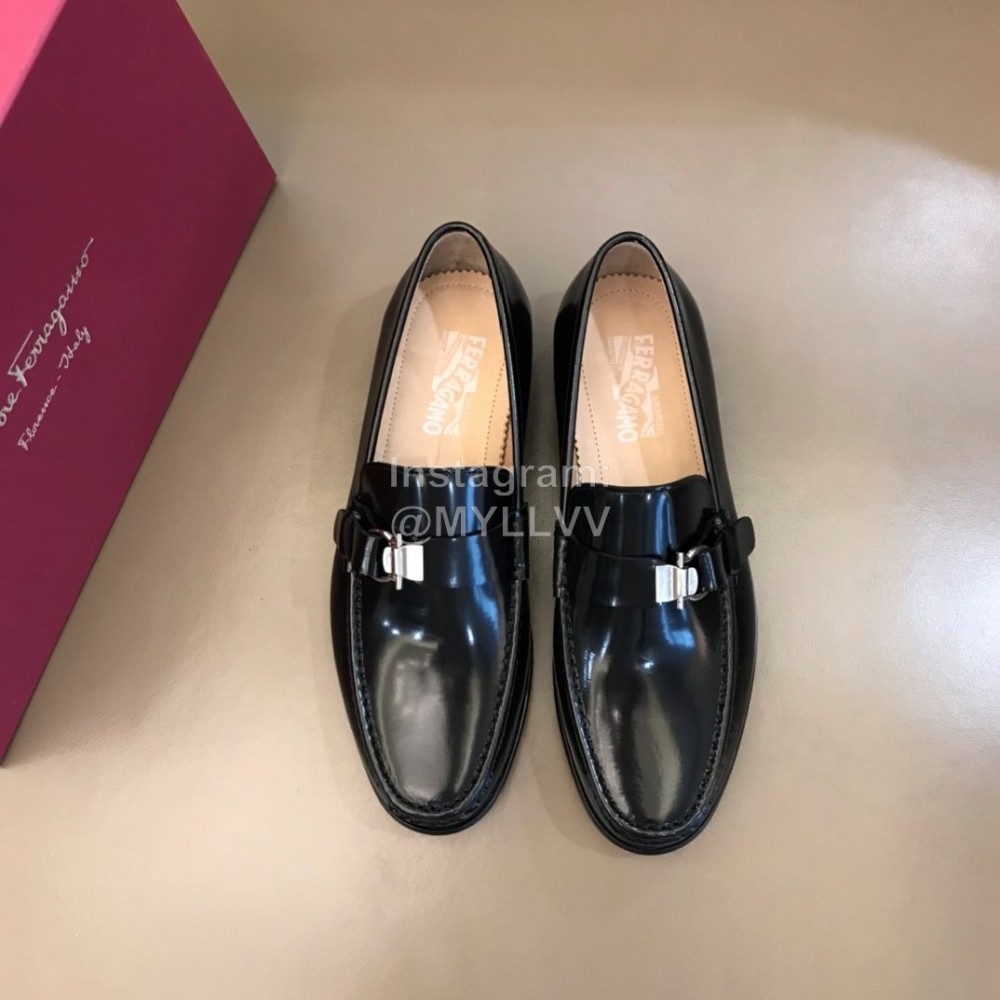 Ferragamo Calf Leather Business Shoes Black For Men 