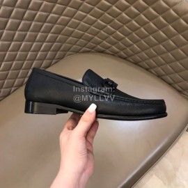 Ferragamo Calf Leather Gancini Buckle Shoes For Men Black