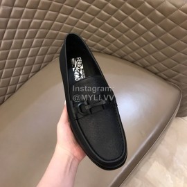 Ferragamo Calf Leather Gancini Buckle Shoes For Men Black