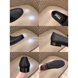 Ferragamo Calf Leather Gancini Buckle Shoes For Men Black