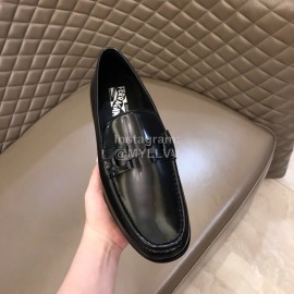 Ferragamo Calf Leather Gancini Buckle Shoes Black For Men 