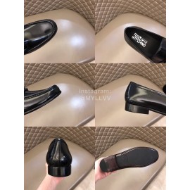 Ferragamo Calf Leather Gancini Buckle Shoes Black For Men 