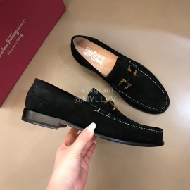 Ferragamo Black Calf Leather Gancini Buckle Shoes For Men 