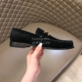 Ferragamo Black Calf Leather Gancini Buckle Shoes For Men 