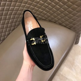 Ferragamo Black Calf Leather Gancini Buckle Shoes For Men 