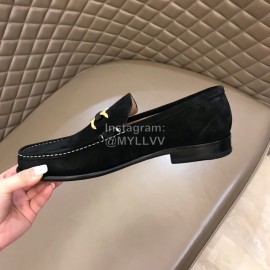 Ferragamo Black Calf Leather Gancini Buckle Shoes For Men 