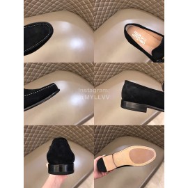 Ferragamo Black Calf Leather Gancini Buckle Shoes For Men 