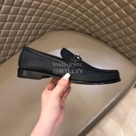 Ferragamo Calf Leather Gancini Buckle Black Shoes For Men