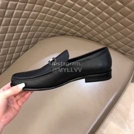 Ferragamo Calf Leather Gancini Buckle Black Shoes For Men