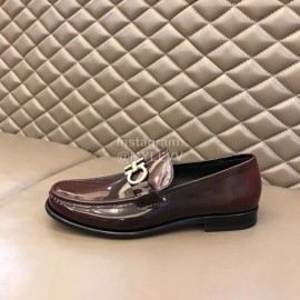 Ferragamo Calf Leather Gancini Buckle Shoes For Men Wine Red