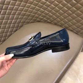 Ferragamo Calf Leather Gancini Buckle Shoes For Men Blue