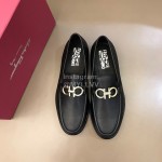 Ferragamo Calf Leather Gancini Buckle Shoes For Men 