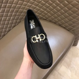 Ferragamo Calf Leather Gancini Buckle Shoes For Men 