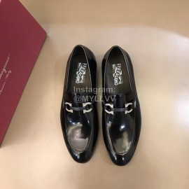 Ferragamo Leather Gancini Buckle Shoes For Men Black