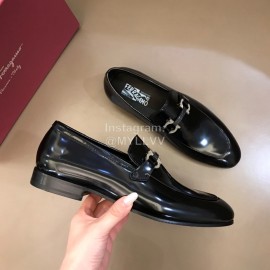 Ferragamo Leather Gancini Buckle Shoes For Men Black