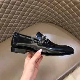 Ferragamo Leather Gancini Buckle Shoes For Men Black