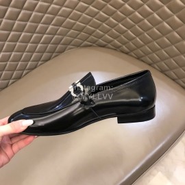 Ferragamo Leather Gancini Buckle Shoes For Men Black