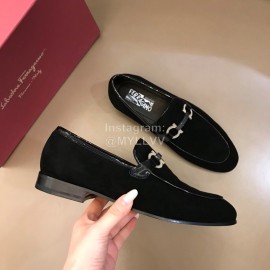 Ferragamo Leather Gancini Buckle Shoes Black For Men 