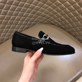 Ferragamo Leather Gancini Buckle Shoes Black For Men 