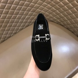 Ferragamo Leather Gancini Buckle Shoes Black For Men 