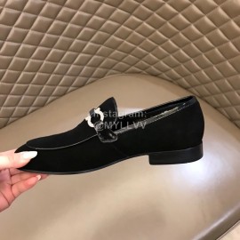 Ferragamo Leather Gancini Buckle Shoes Black For Men 