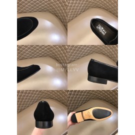 Ferragamo Leather Gancini Buckle Shoes Black For Men 