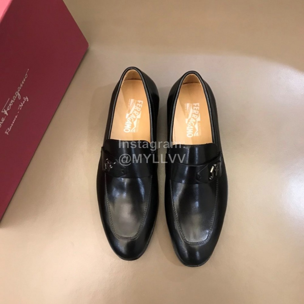 Ferragamo Leather Black Business Shoes For Men 