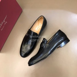 Ferragamo Leather Black Business Shoes For Men 