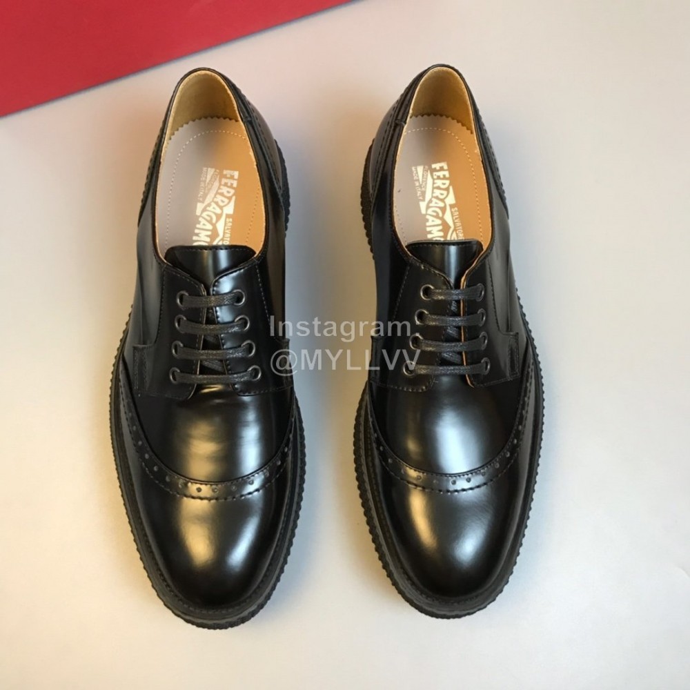 Ferragamo Calf Leather Lace Up Business Shoes For Men Black