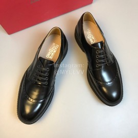 Ferragamo Calf Leather Lace Up Business Shoes For Men Black