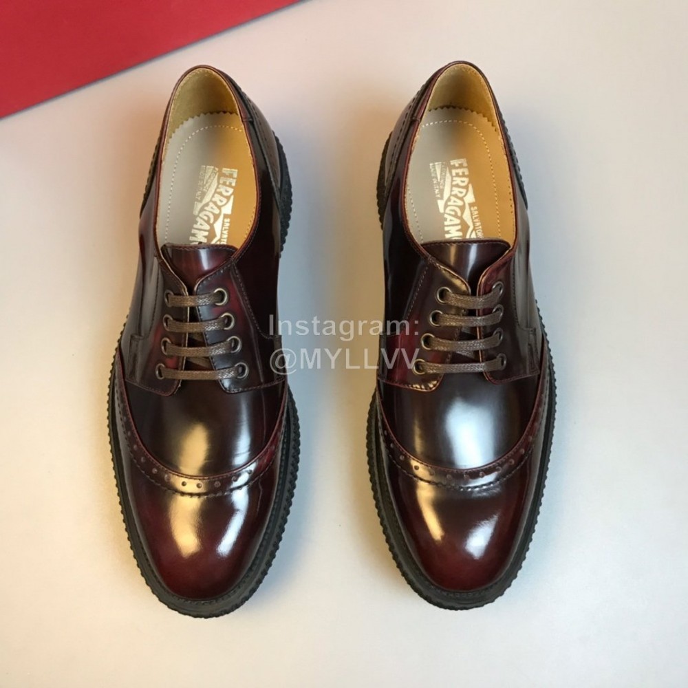 Ferragamo Calf Leather Lace Up Business Shoes For Men Wine Red
