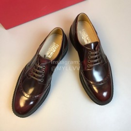 Ferragamo Calf Leather Lace Up Business Shoes For Men Wine Red