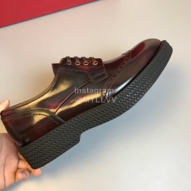 Ferragamo Calf Leather Lace Up Business Shoes For Men Wine Red