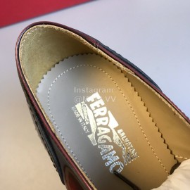 Ferragamo Calf Leather Lace Up Business Shoes For Men Wine Red