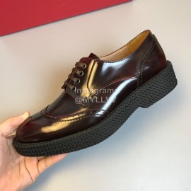 Ferragamo Calf Leather Lace Up Business Shoes For Men Wine Red