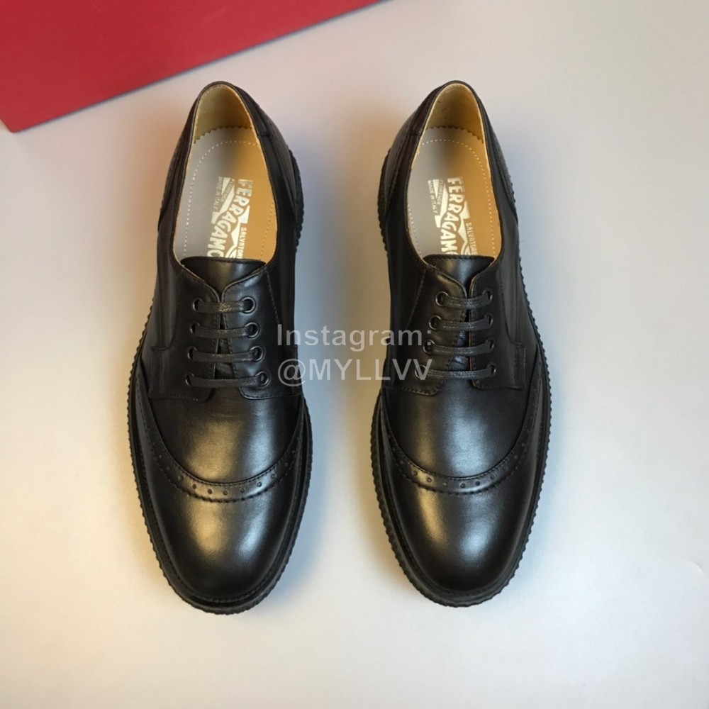 Ferragamo Black Calf Leather Lace Up Business Shoes For Men 