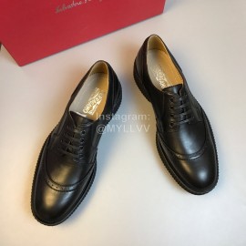 Ferragamo Black Calf Leather Lace Up Business Shoes For Men 