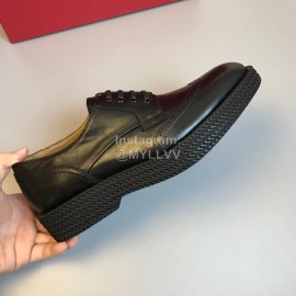 Ferragamo Black Calf Leather Lace Up Business Shoes For Men 