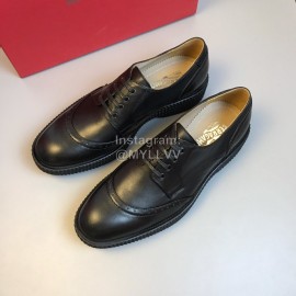 Ferragamo Black Calf Leather Lace Up Business Shoes For Men 